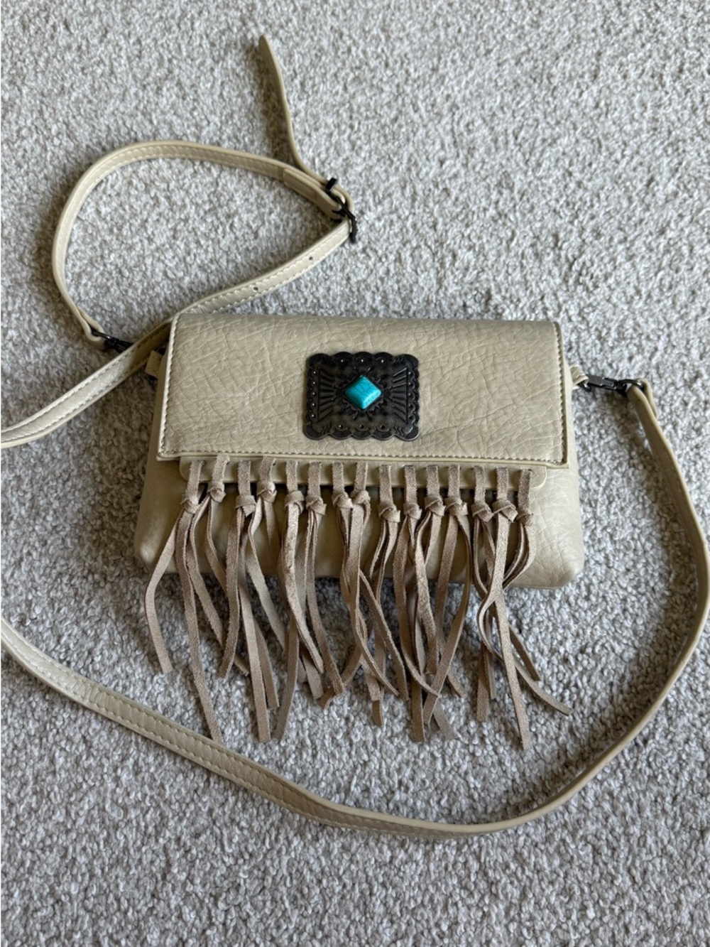 Wrangler Fringe Crossbody Bag with Turquoise Accent